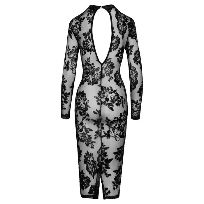 Vibrators Noir Noir Tight Fitting Floral Transparent Dress