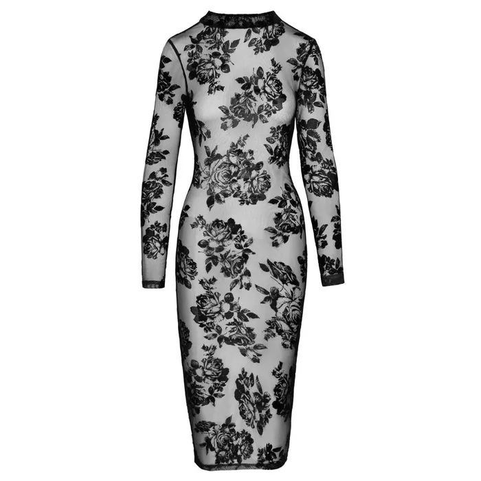 Vibrators Noir Noir Tight Fitting Floral Transparent Dress